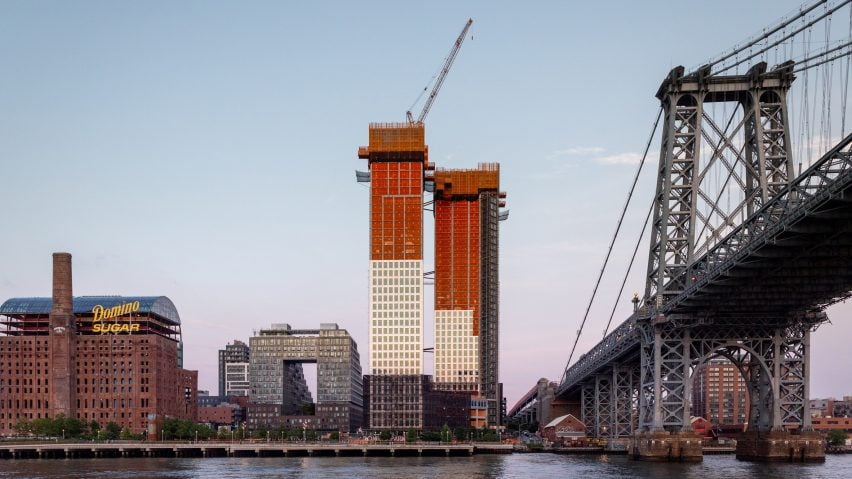 Twin porcelain-clad skyscrapers by Selldorf Architects rise on the Brooklyn waterfront