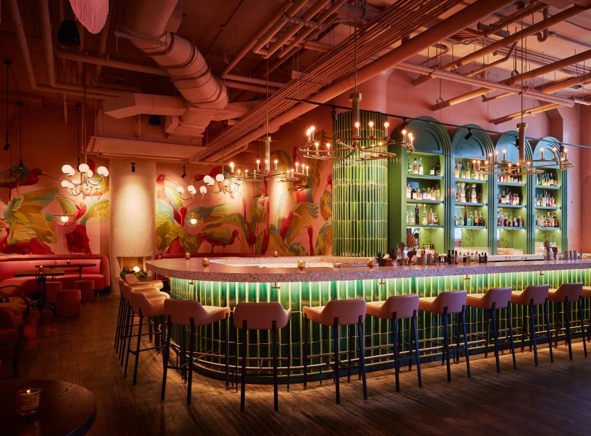 Floral installations decorate Atrium bar in Atlanta by Smith Hanes Studio
