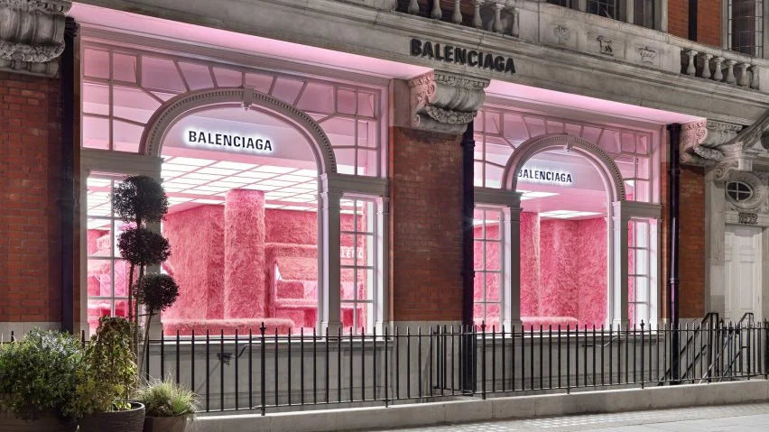 Balenciaga wraps London store in pink faux fur to celebrate its Le Cagole "it-bag"