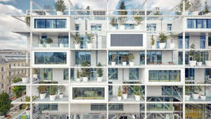 Gridded facade defines car-free IKEA store in Vienna by Querkraft Architekten