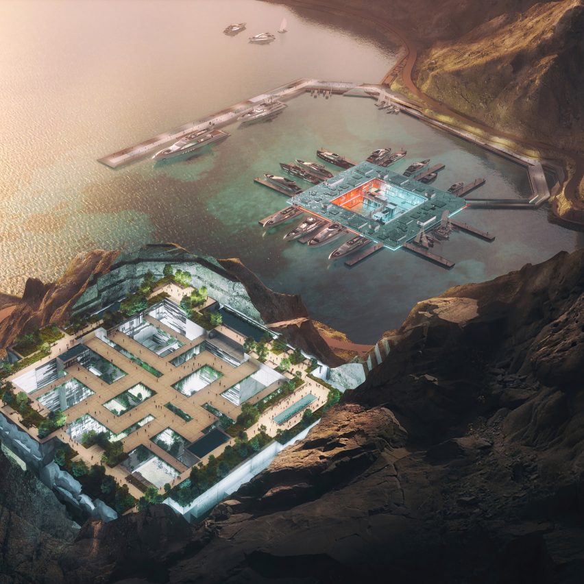 Neom reveals "upside-down skyscraper" inside Gulf of Aqaba mountain