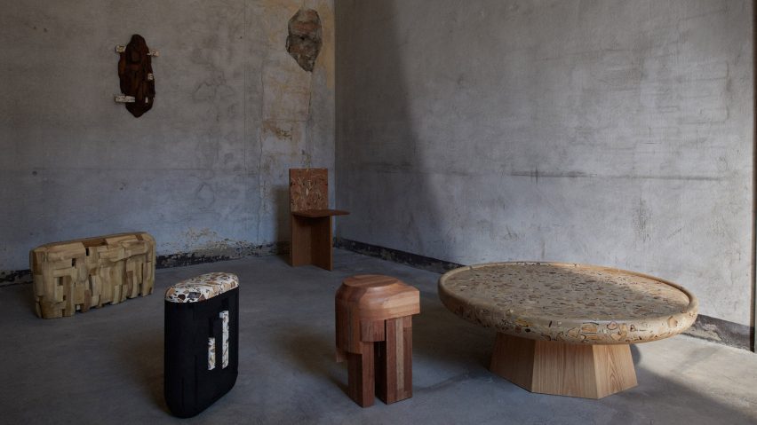 Yuma Kano crea un material ForestBank similar al terrazo a partir de madera inservible